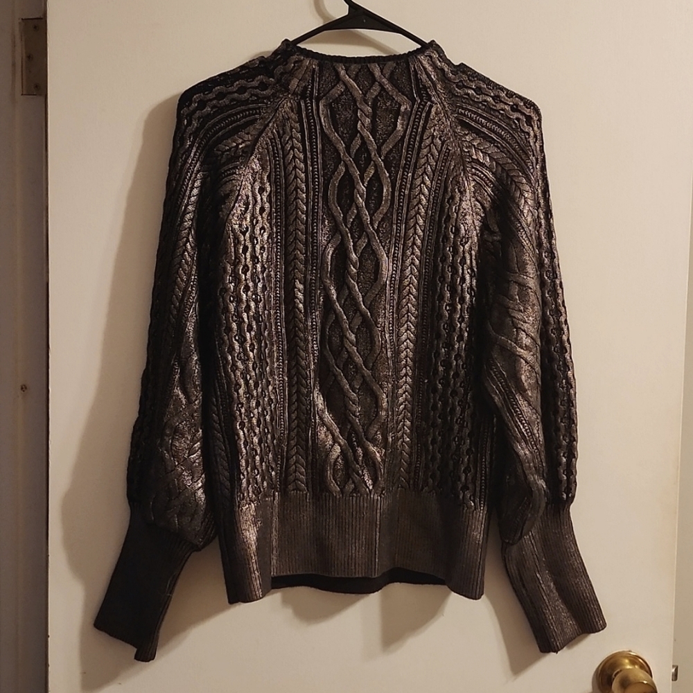 Black/Gold Metallic Cable Knit Sweater
